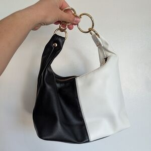 Black and White Color block Handbag